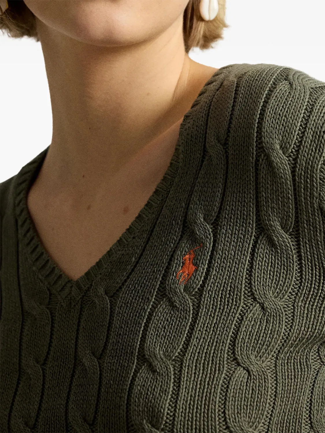 Polo Ralph Lauren Свитер V-образный вырез зеленый хлопок — фото 4