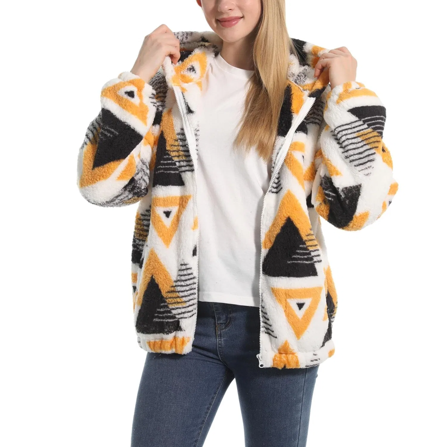 Женская куртка oversize с принтом, с капюшоном и молнией, Giallo — фото 4