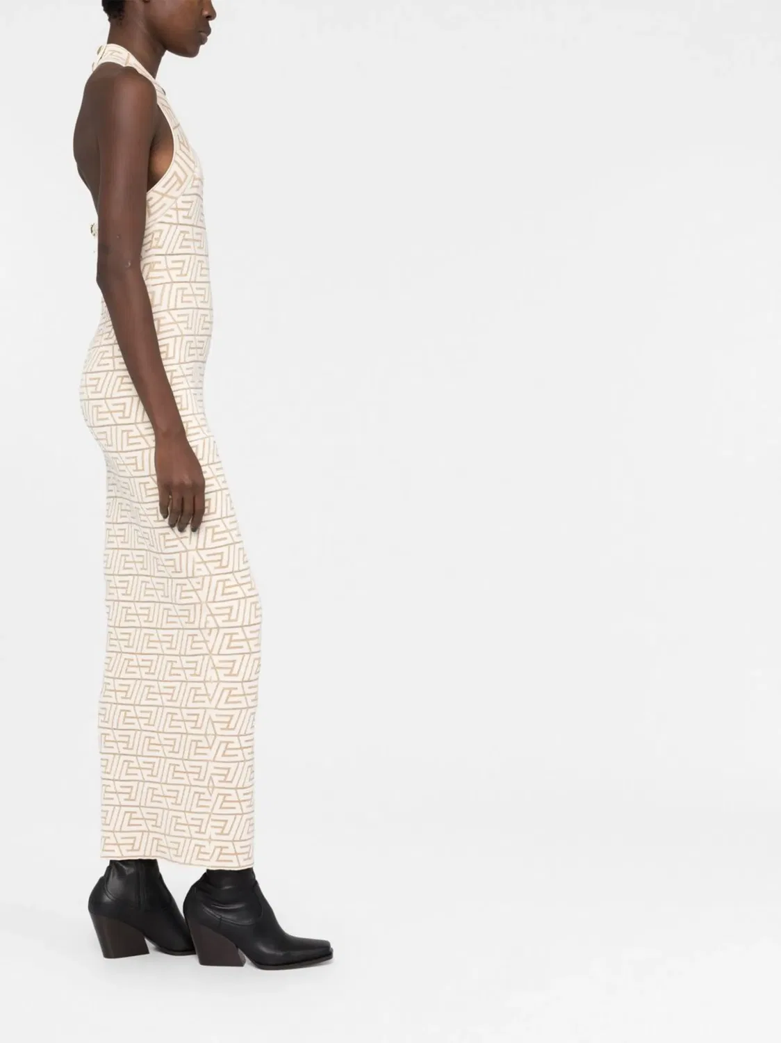 Платье с вырезом на шее с логотипом Balmain, нейтральные — фото 2