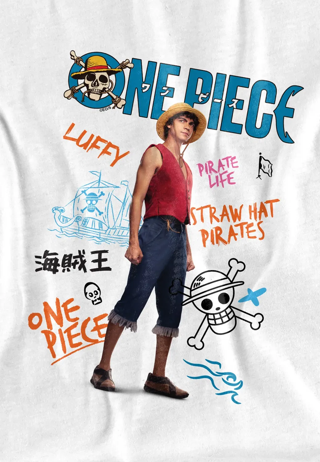Детская футболка с принтом One Piece Luffy Pirate Life Netflix, White — фото 2