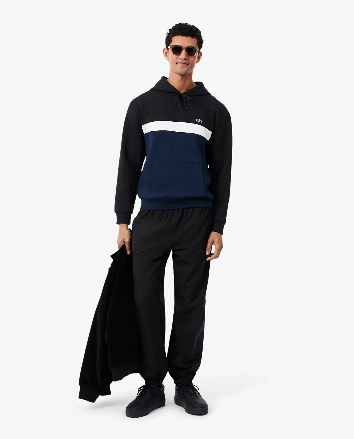Мужская худи Lacoste с капюшоном, цветовые блоки, Negro — фото 4