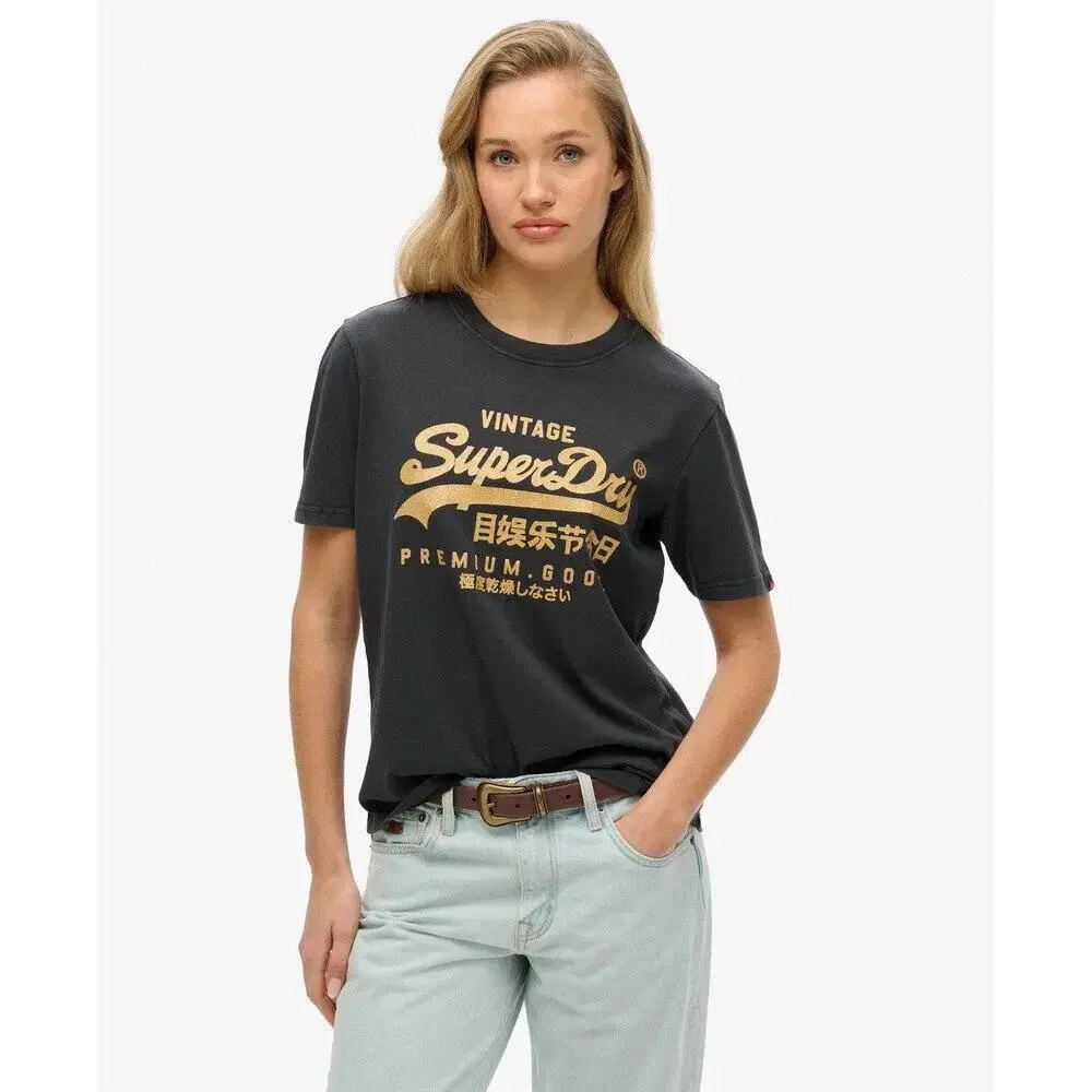 Женская футболка с металлическим принтом Vintage Logo Superdry, Черный — фото 3