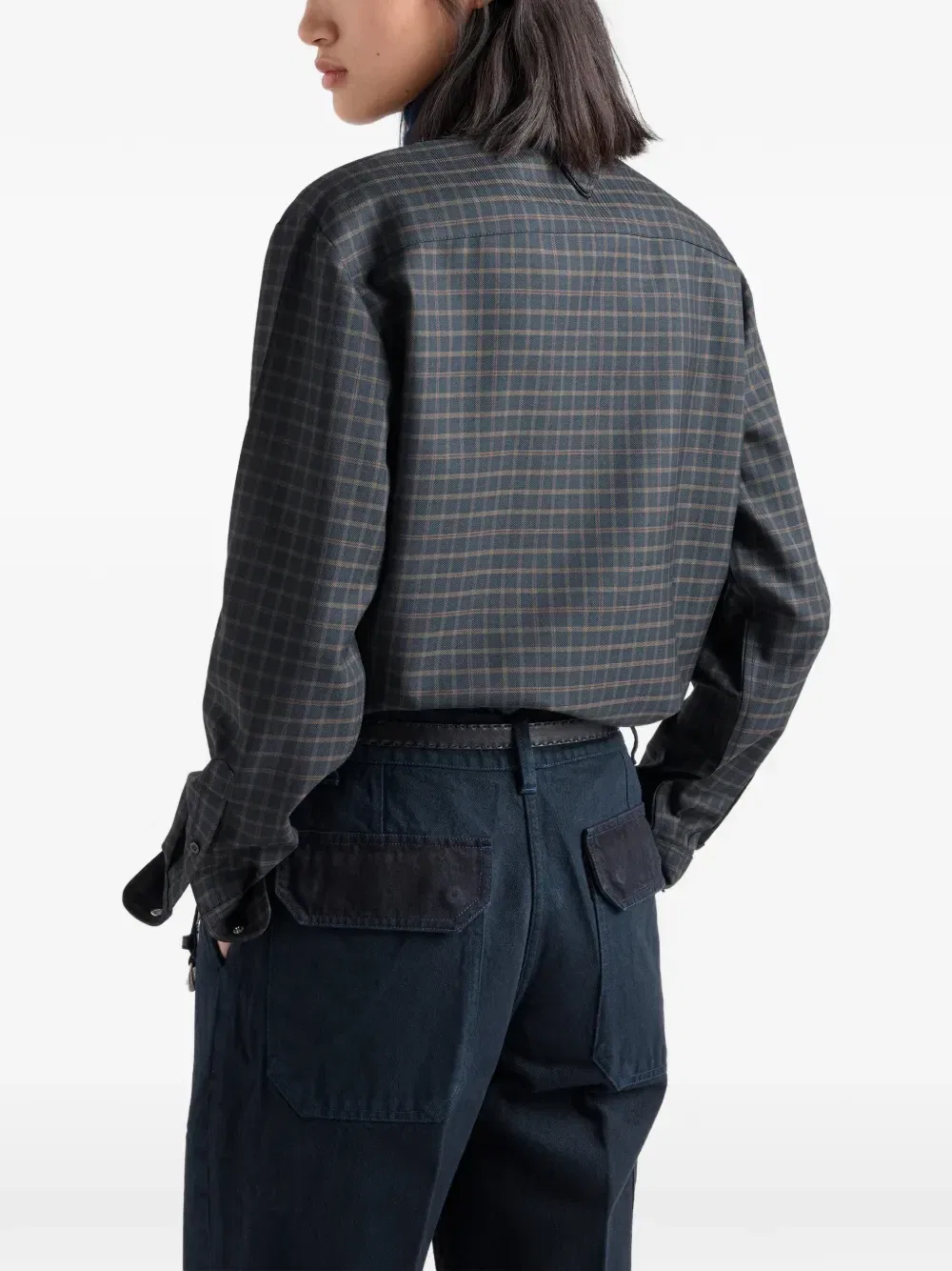 Рубашка из клетчатой шерсти Prada, синий — фото 3