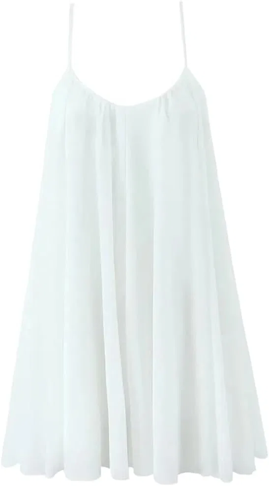 Женское мини-платье на тонких бретелях V-neck, White