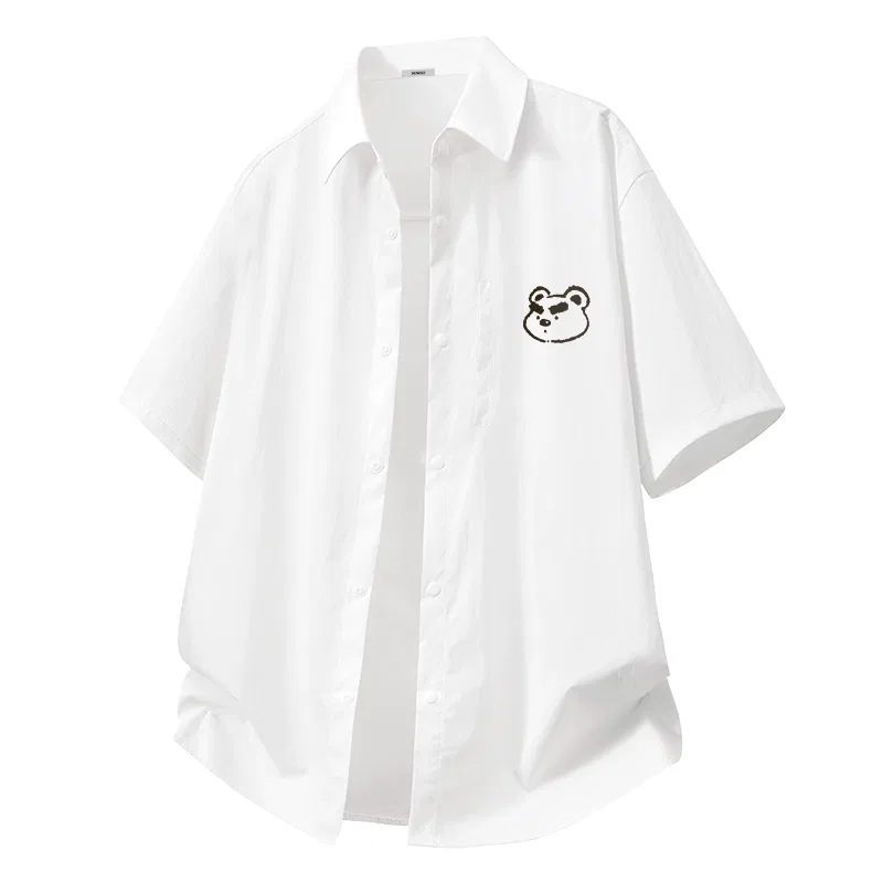 Детская рубашка с воротником [Ice Silk Sun Protection]White (with Thick Brow Bear Chest Logo) MINISO, Ice Silk Sun Protection White
