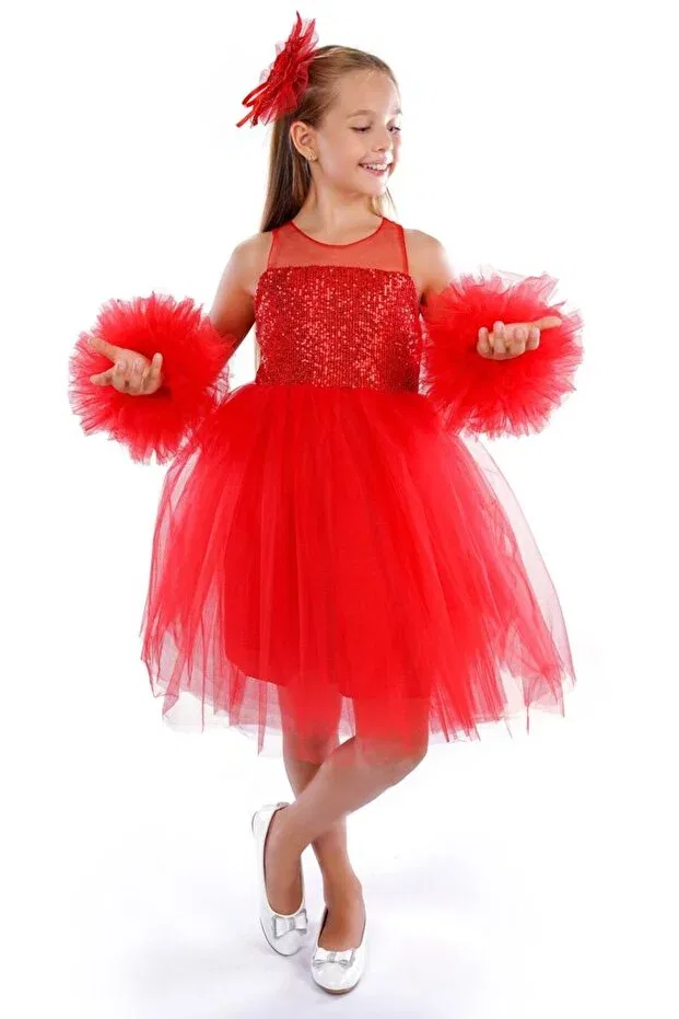 Детское платье для девочек с пайетками Minibal, Red