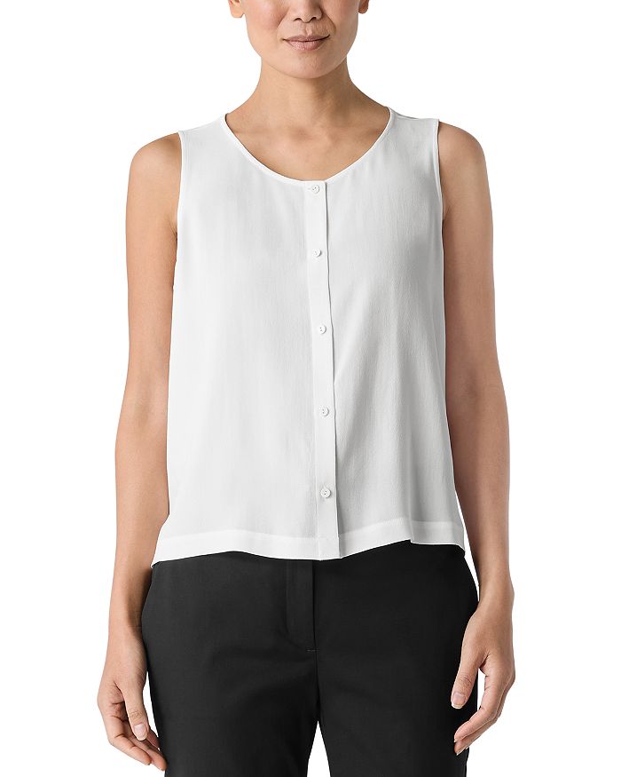 

Шелковый топ с круглым вырезом из креп-жоржета Eileen Fisher, слоновая кость/кремовый