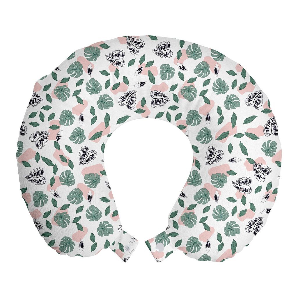

ABAKUHAUS Hawaiian Colors Дорожная подушка для шеи, разбросанные листья, пенопластовые дорожные принадлежности для самолета и автомобиля, 30x30 см, лаврово-зеленый и румяный