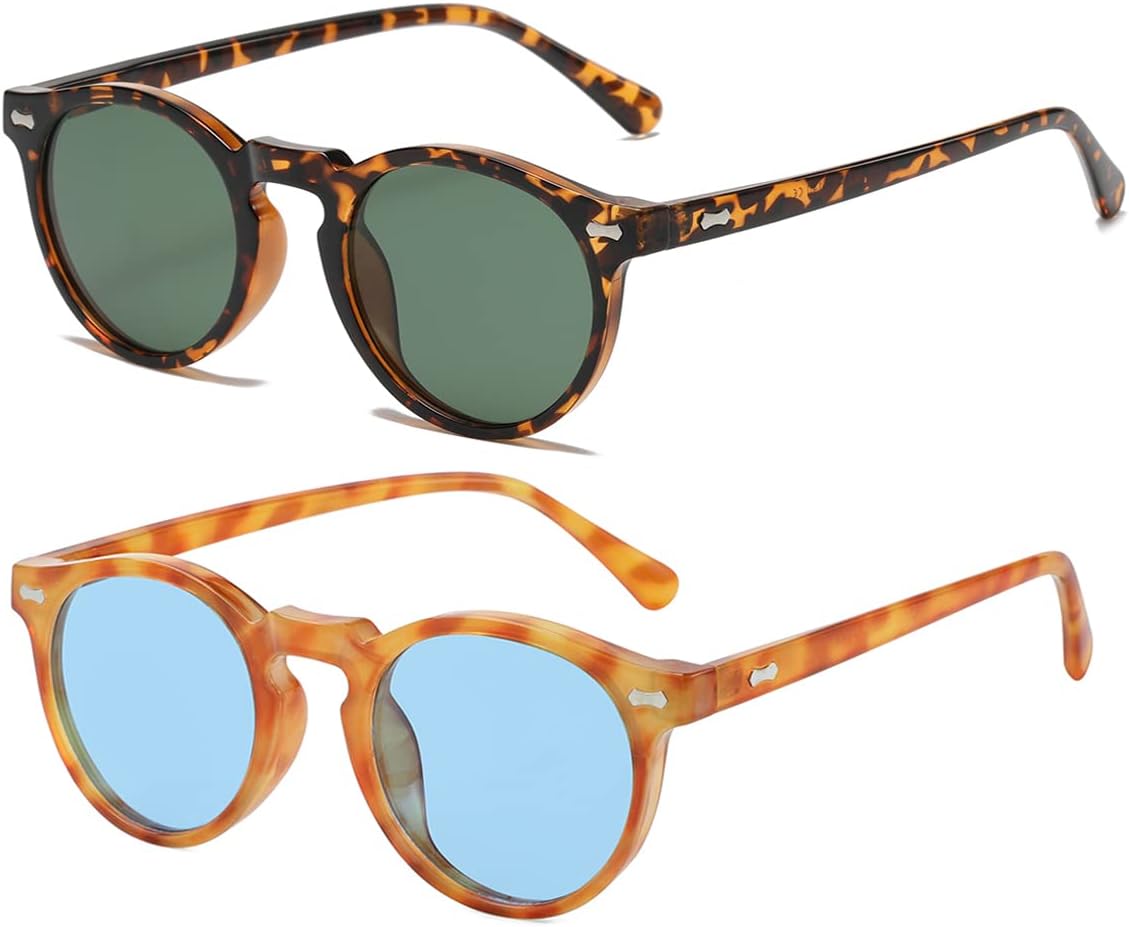

Солнцезащитные очки Gleyemor Vintage Polarized для мужчин, круглые, с защитой UV400, в ретро-стиле, с оправой из ацетата ручной работы, Two-pack (Tortoise/Green + Yellow Tortoise/Clear Blue)
