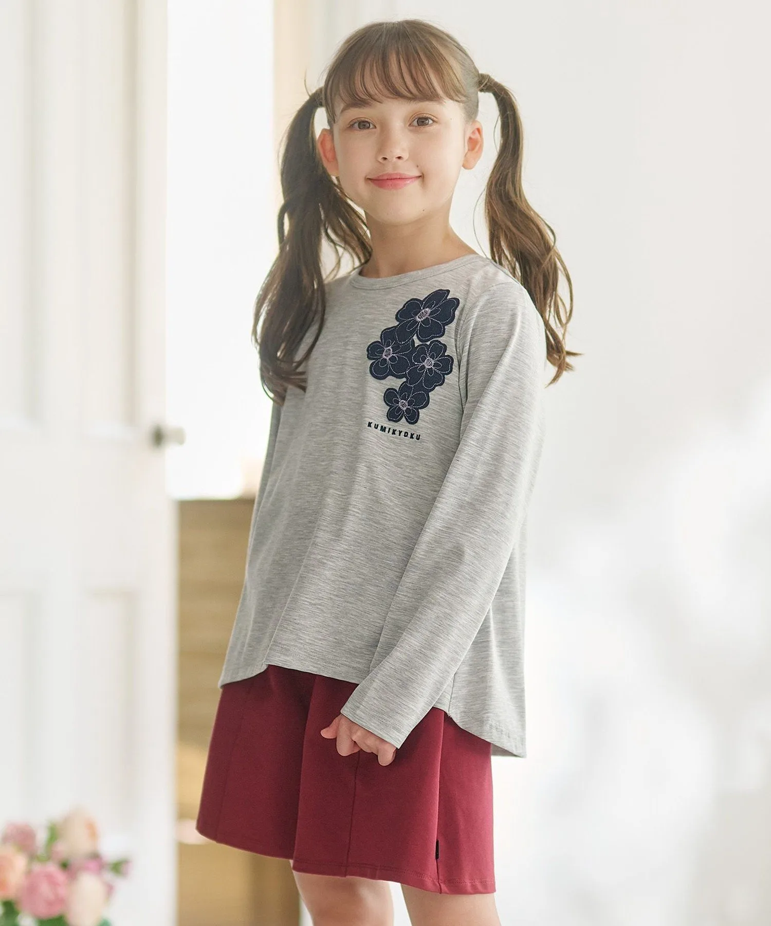 [110-140 см] Гладкая футболка с цветочным мотивом Kids Suite, Gray [004]