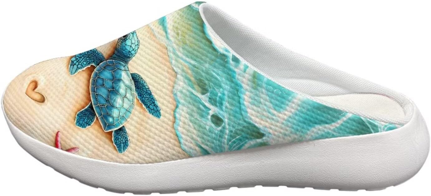 Женские сабо-клоги Forchrinse Blue Palm Tree с сеткой, легкие для ходьбы, с мягкой поддержкой свода стопы, для работы, ухода за больными, Sea Turtles — фото 3