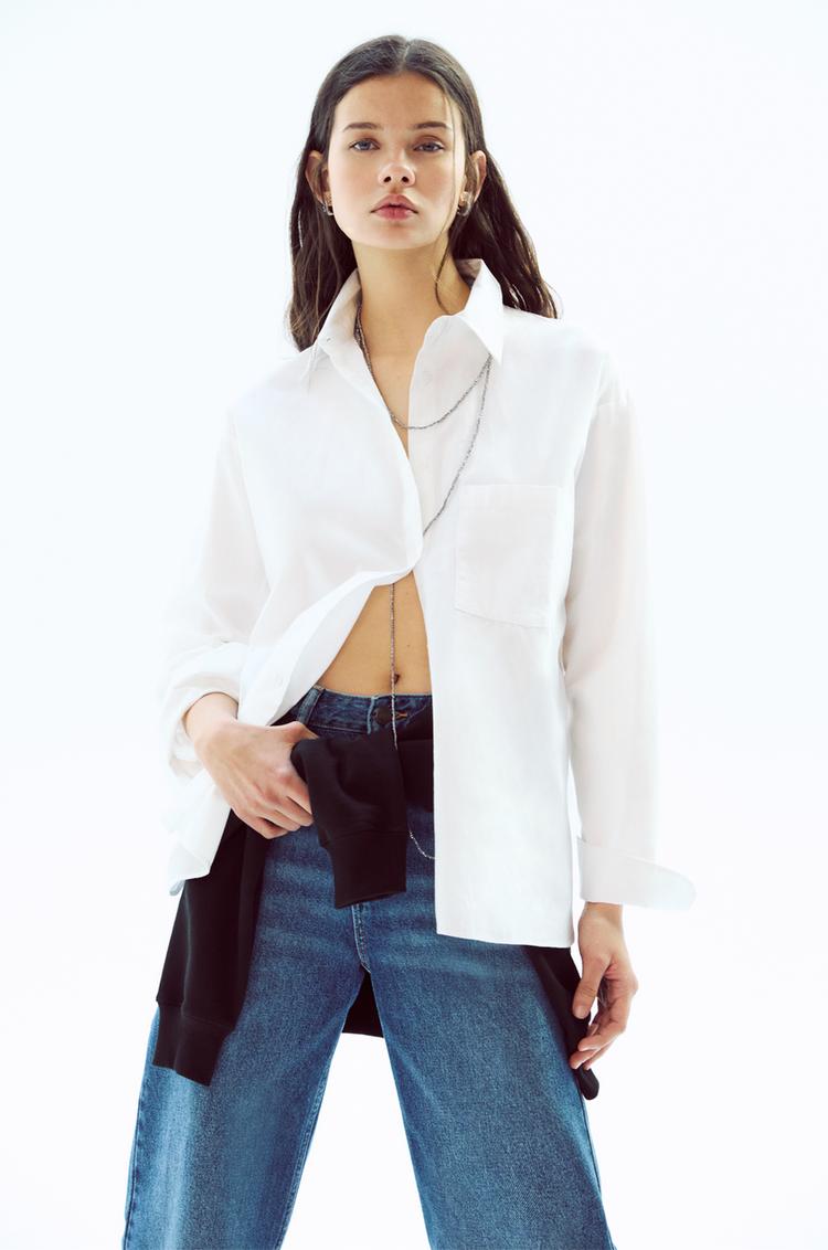 

Поплиновая рубашка Pull And Bear, белый