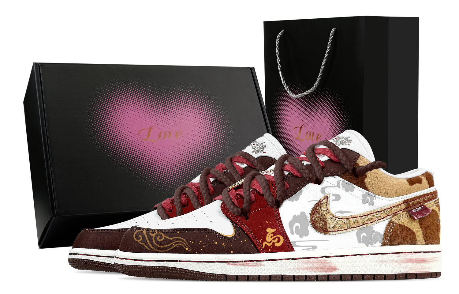 

Jordan Кроссовки Air 1 Junchi, Heart Box, низкие, винтажные, баскетбольные, мужские, коричневый красный