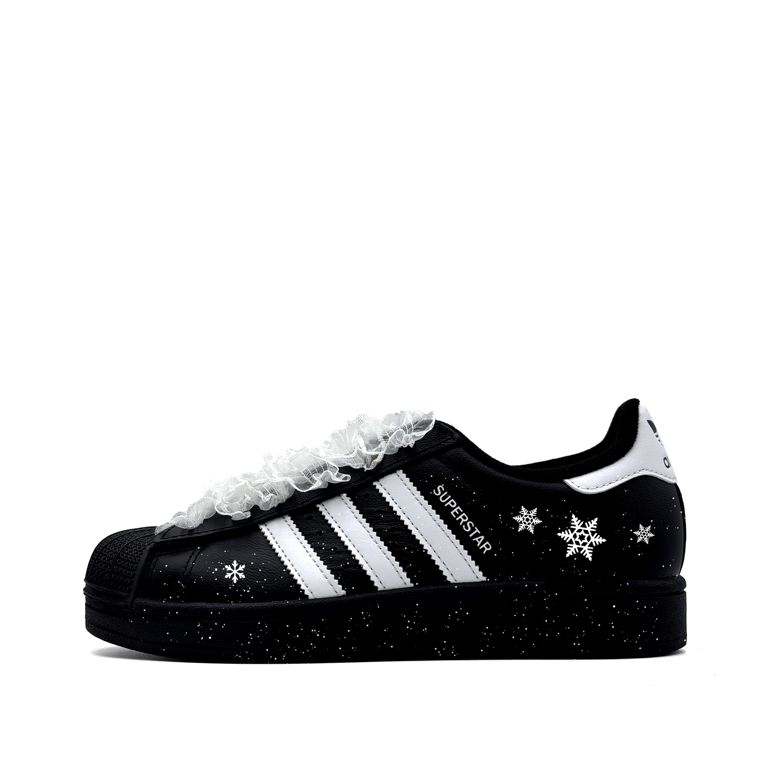 

Adidas Originals Детские низкие кроссовки для скейтбординга Superstar 2 Lace Snowflake из износостойкой кожи, черные с белыми шнурками