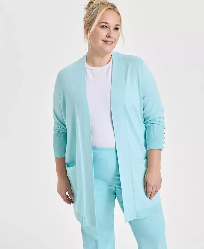 

Кардиган с длинными рукавами и открытой полой, больших размеров JM Collection, синий