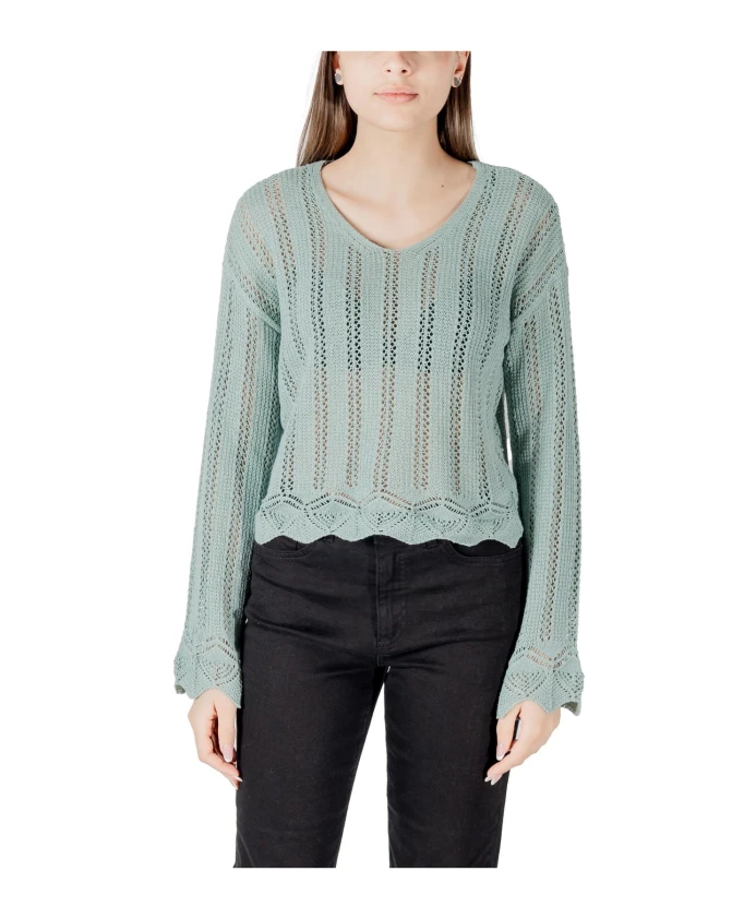 

Вязаный свитер с V-образным вырезом и длинными рукавами Only, зеленый