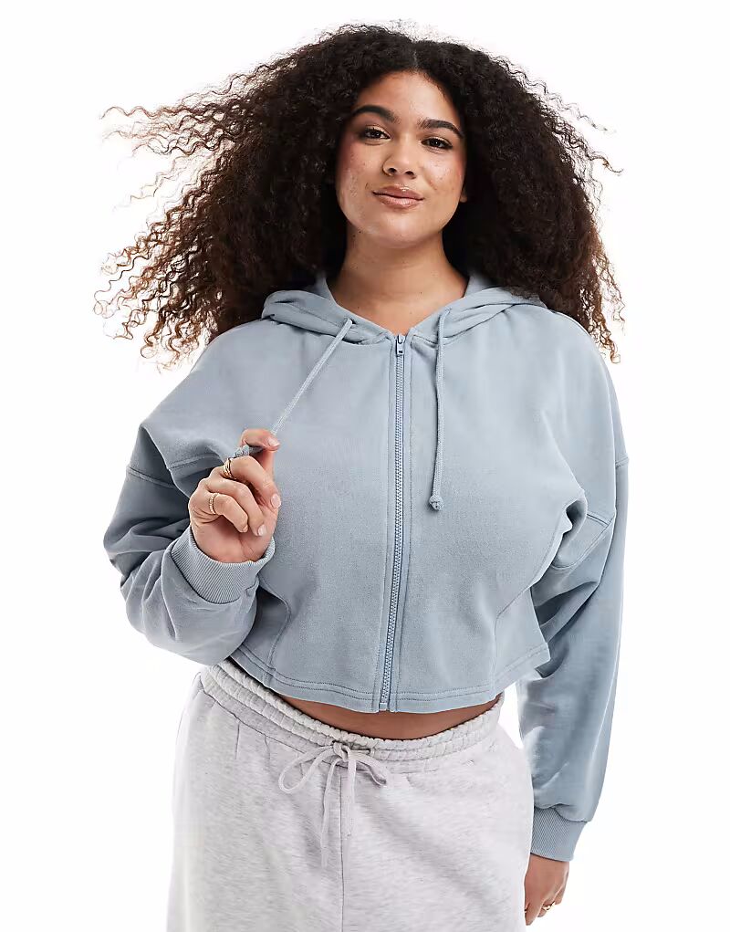 

Толстовка с капюшоном ASOS DESIGN с закругленными швами и застежкой-молнией синего цвета ASOS Curve
