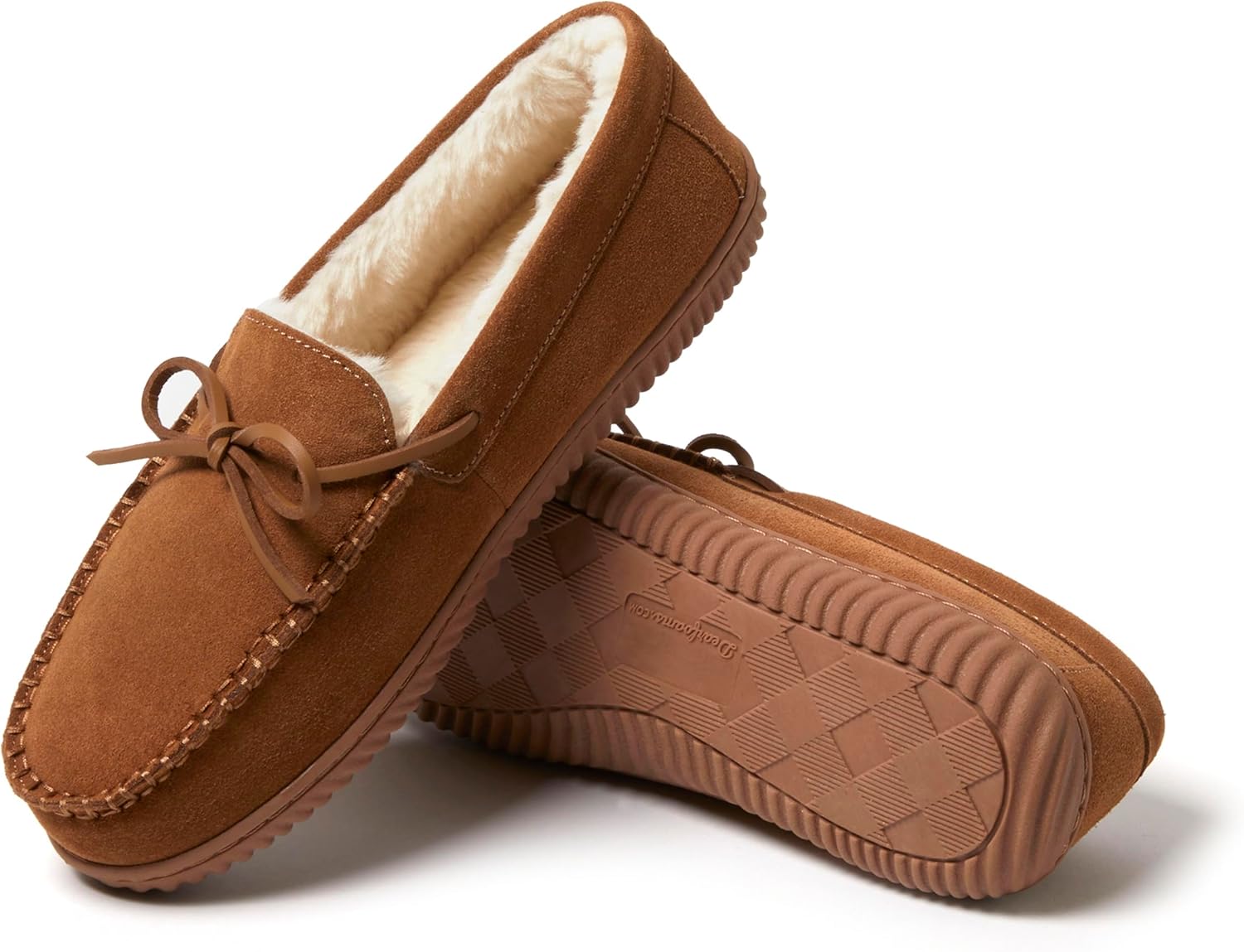 Мужские мокасины Dearfoams Hudson из натуральной замши с мемори-пенной стелькой и шнурками, Chestnut 2 — фото 2