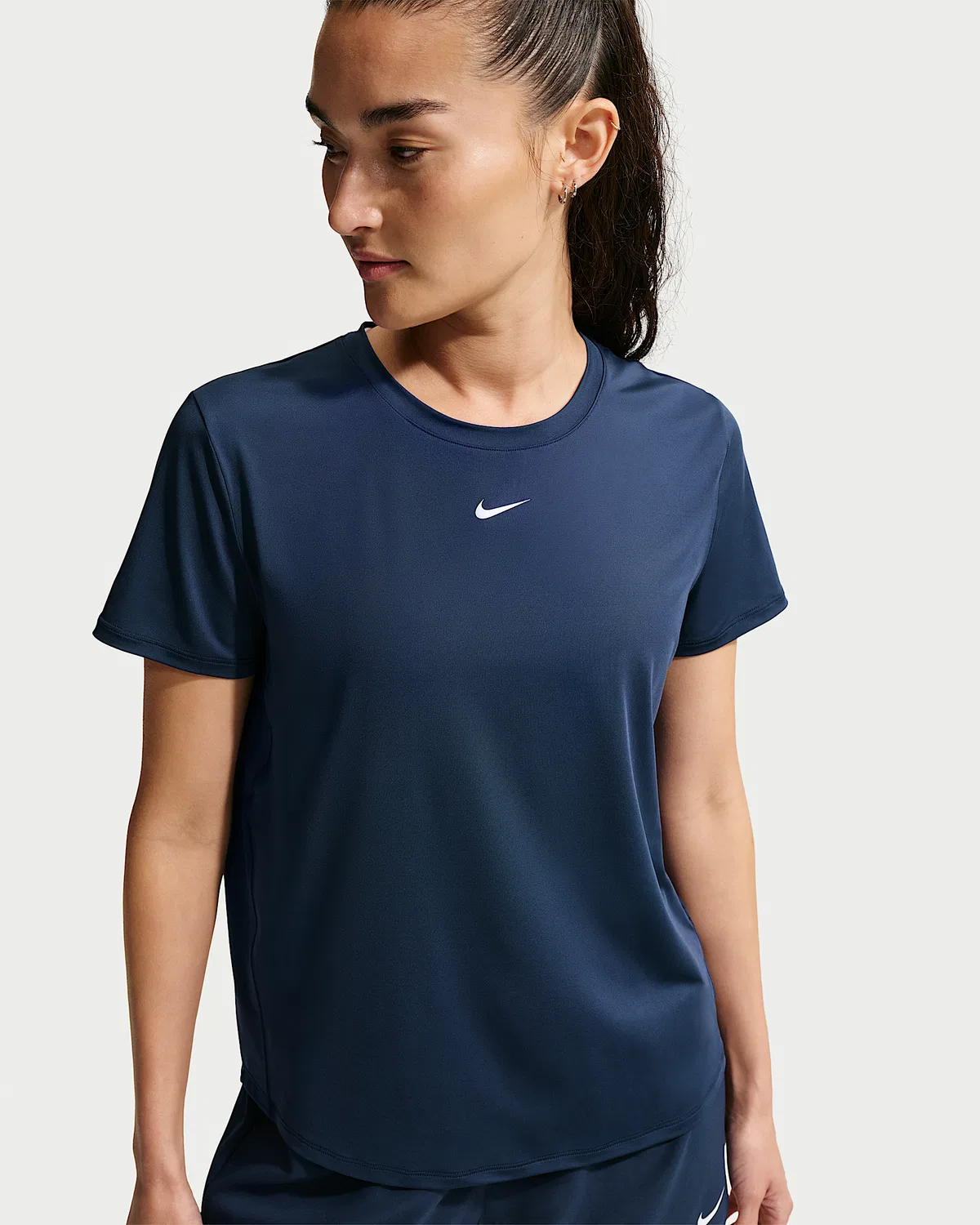 Женский топ Nike One Classic с коротким рукавом Dri-FIT, Midnight Navy/White