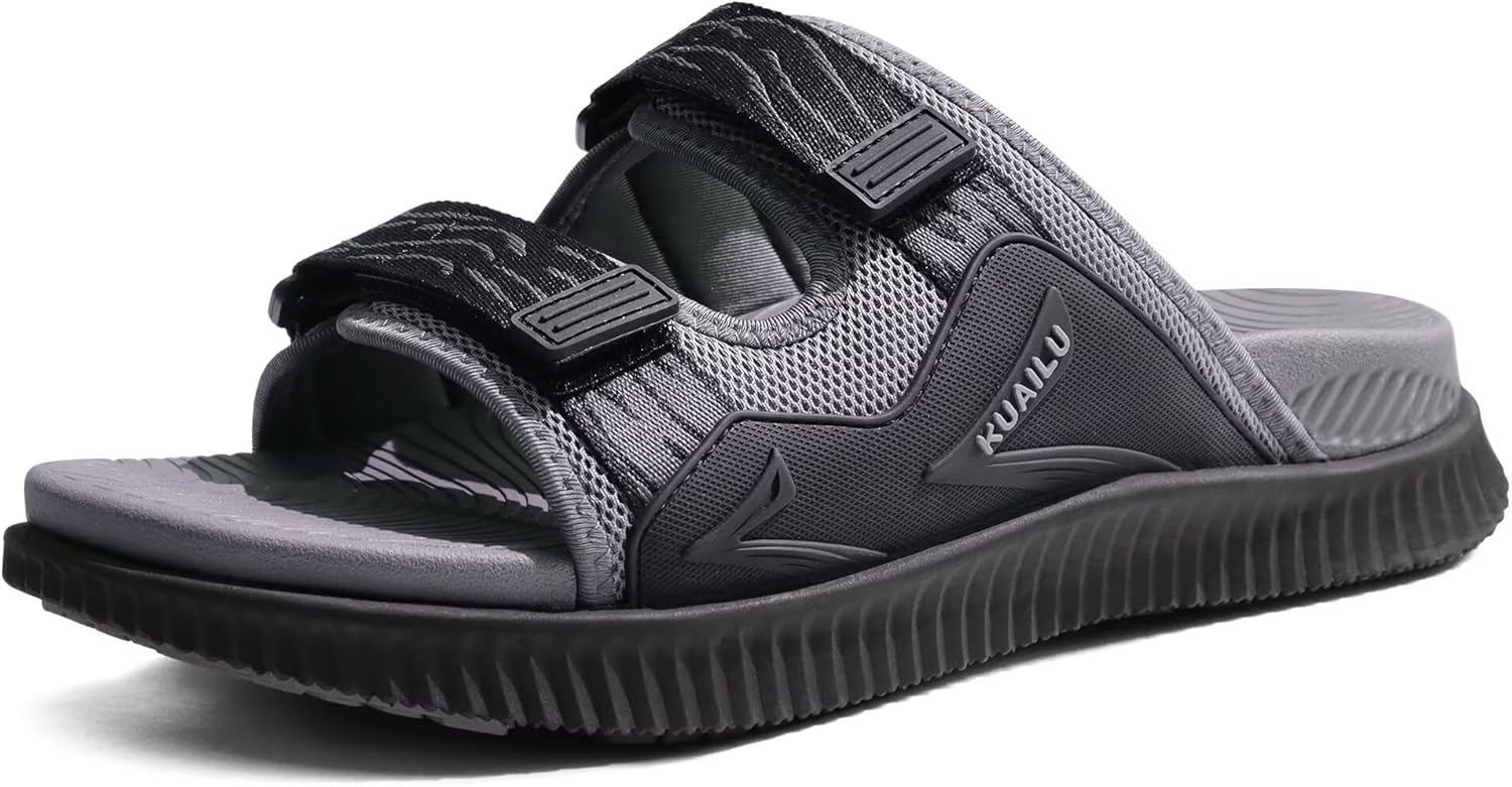 

Мужские ортопедические сандалии KuaiLu, спортивные сандалии с толстой амортизирующей подошвой для восстановления, регулируемый ремешок, открытый носок, с поддержкой свода стопы для комфортной ходьбы при подошвенном фасците, серый