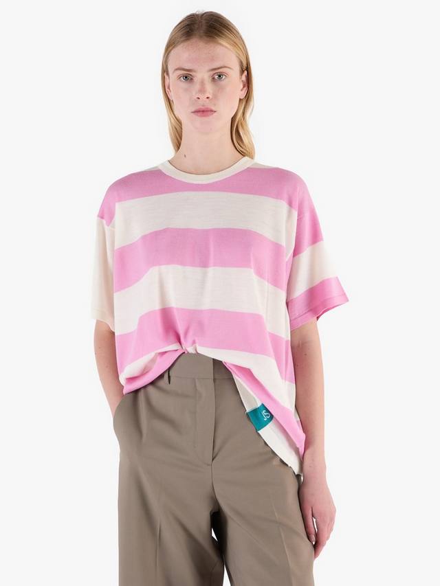 

Футболка в полоску с коротким рукавом из мериноса regular fit John Smedley, цвет Snowwhite/Misty Rose