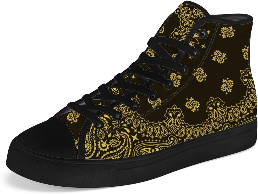 

Кеды на высокой подошве Paisley для мужчин и женщин с банданой, высокие кроссовки на шнуровке, повседневная обувь Chebing, желтый