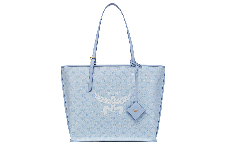 

Искусственная кожа с текстилем сумка-шоппер, хозяйственная сумка, плечевая сумка среднего размера женская синяя MCM