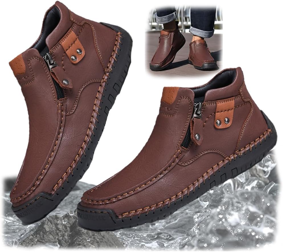 

Мужская водонепроницаемая ортопедическая обувь, модная винтажная легкая обувь без шнурков, плоские лоферы, обувь для путешествий и отдыха на природе Generic, темно-коричневый