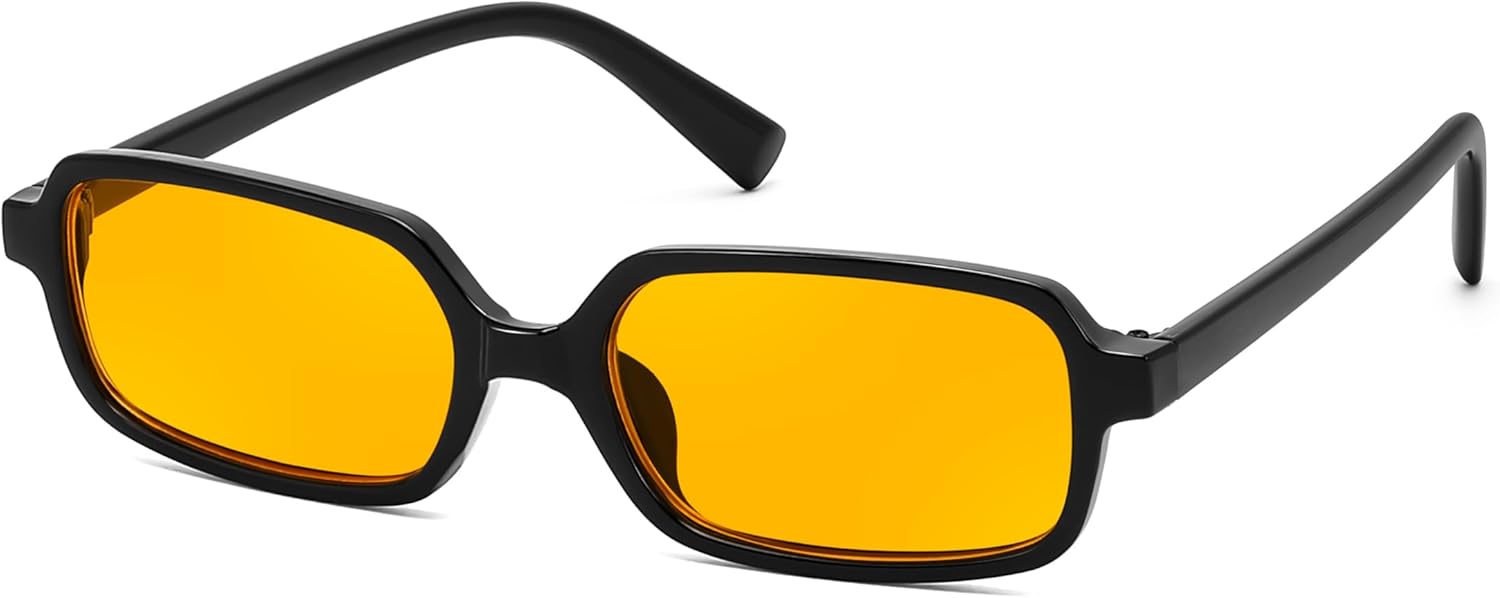 

Солнцезащитные очки FEISEDY прямоугольной формы для женщин и мужчин, женские солнцезащитные очки в стиле 90-х, маленькая узкая оправа, модный винтажный стиль, артикул B9167, Black Frame Yellow Lens