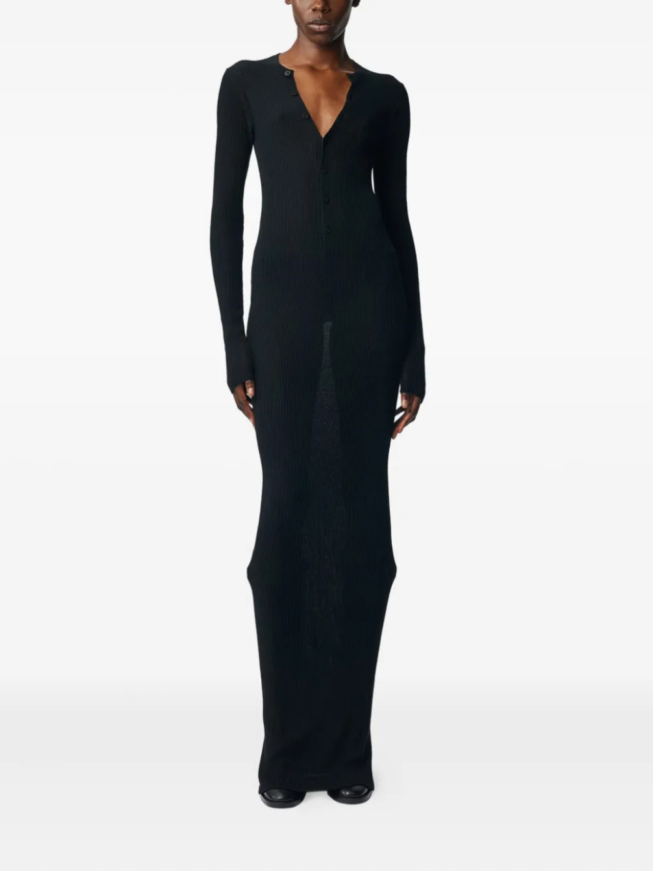 

Платье макси Ann Demeulemeester Danse в рубчик из мериносовой ткани, черный