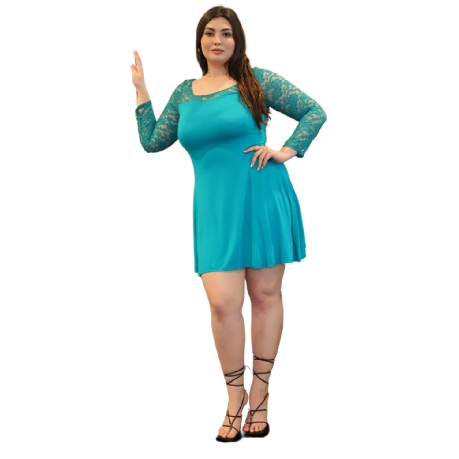 

Плюс кружевное мини-платье с длинными рукавами FASHNZFAB, цвет teal