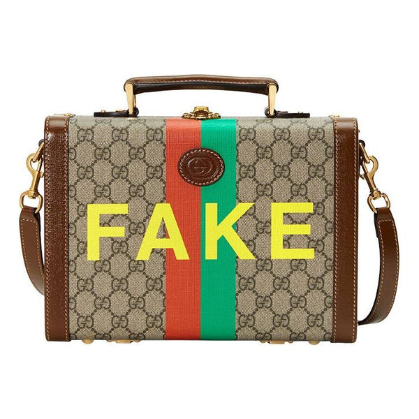 

Сумка fake not series alphabet stripe printing logo leather logo canvas handbag / brown Gucci, коричневый