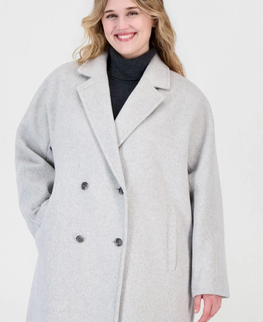 Пальто двубортное из шерстяной смеси с отложным воротником Calvin Klein, Lt Grey — фото 2