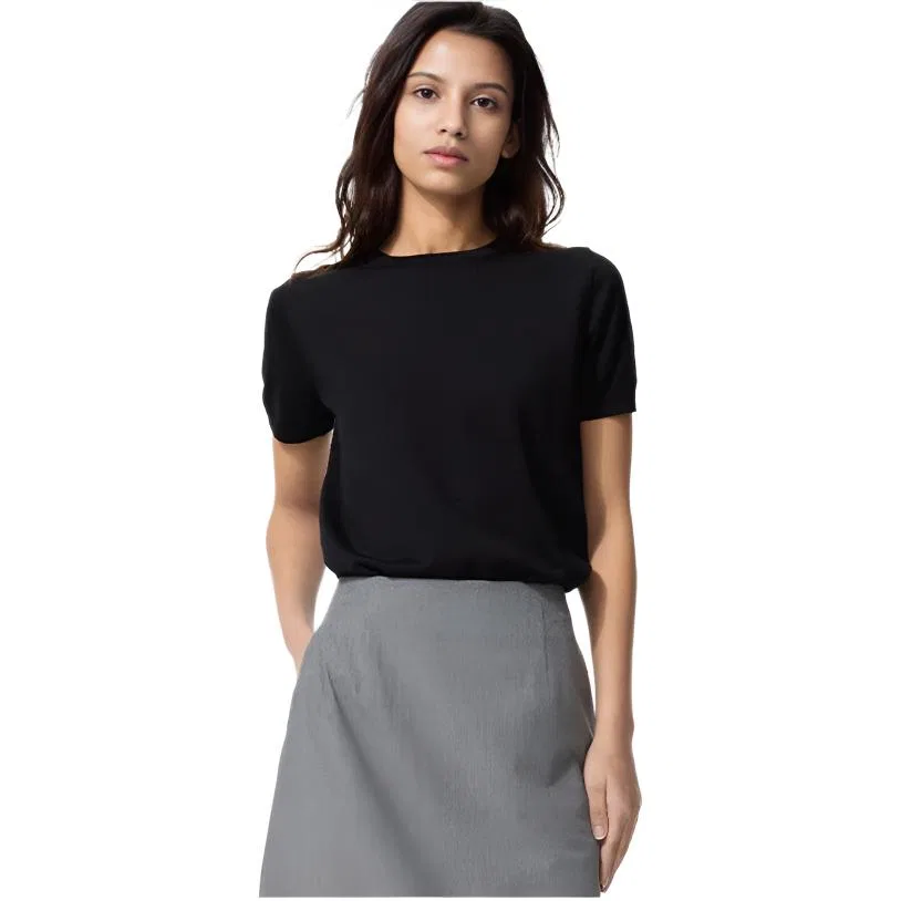 Джемпер женский с круглым вырезом, UNIQLO, Black