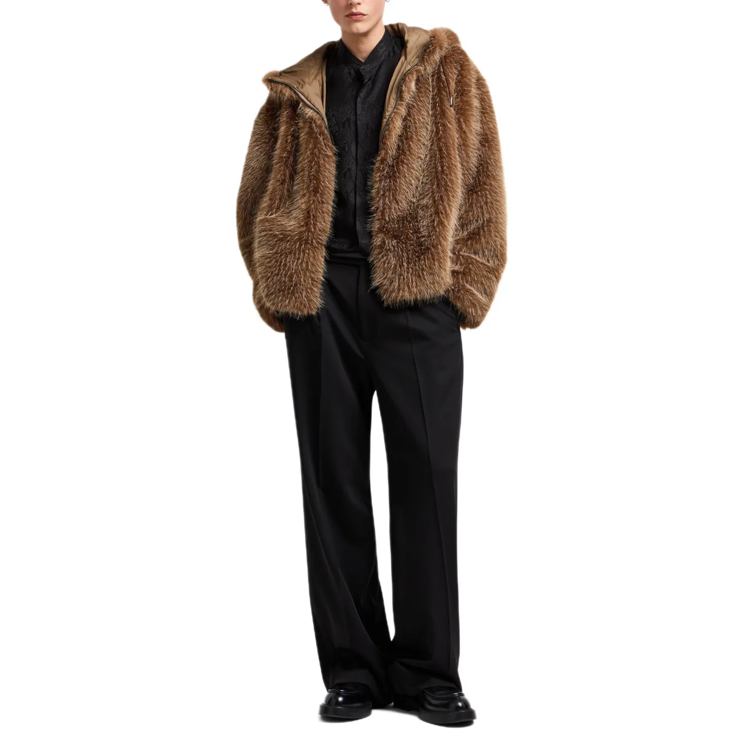 Мужское пальто с вельветовой отделкой EMPORIO ARMANI, Camel — фото 3