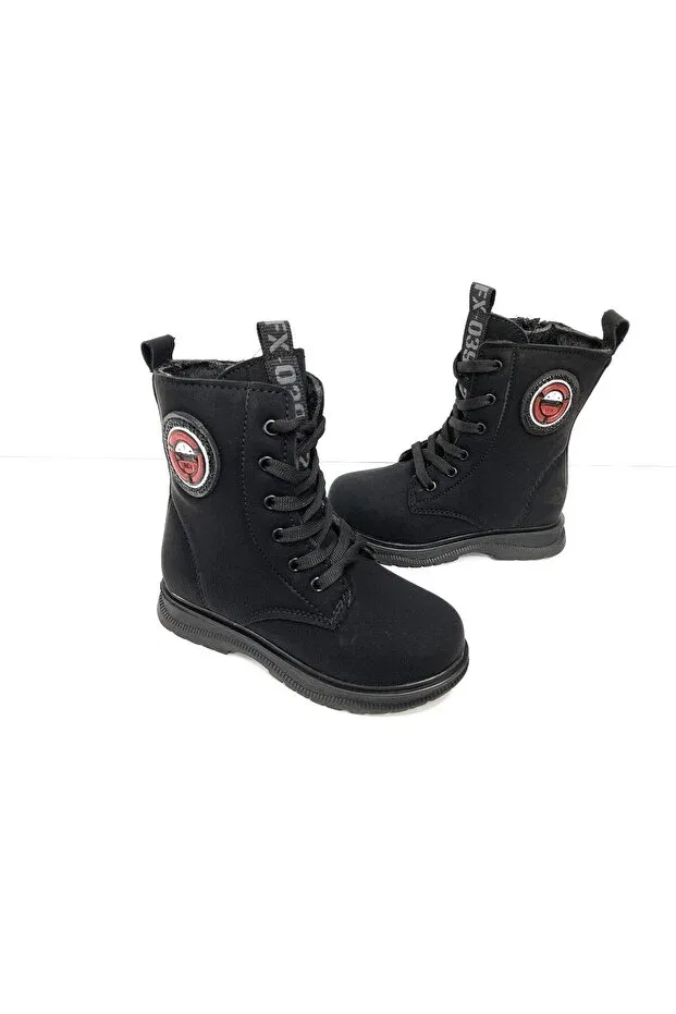Детские ботинки для девочек на плоском ходу Kafkaslar short postal model colored girl's boots Kafkaslar Ayakkabi, Matte-Black