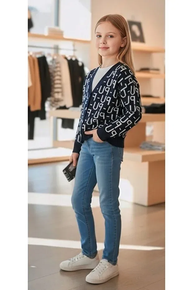 Детский вязаное кардиган с принтом Minimoda Kids, Navy Blue — фото 3