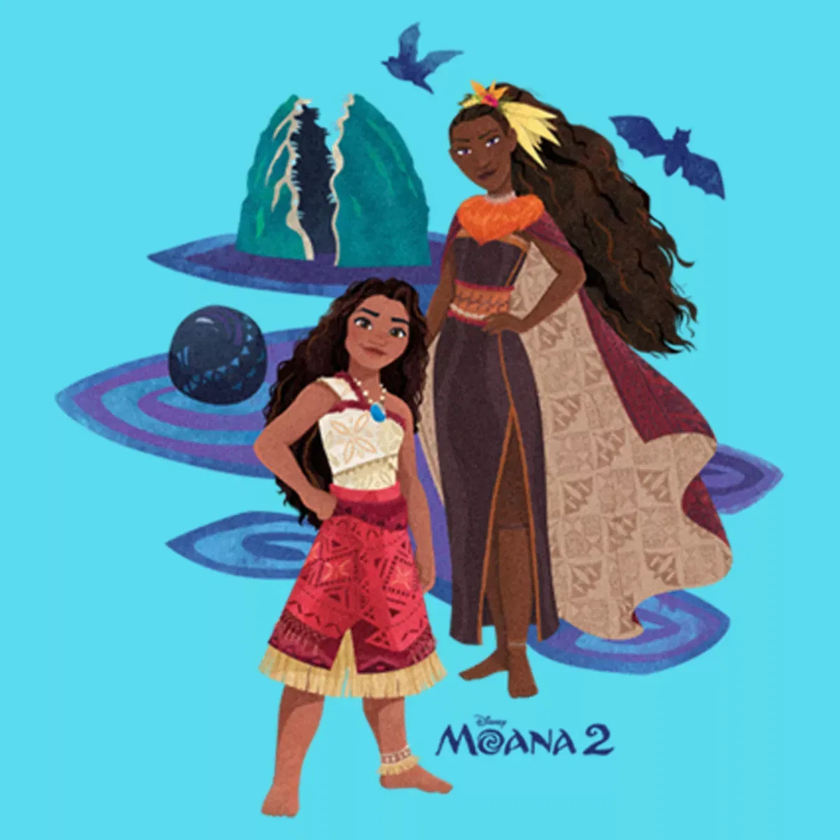 Детское укороченное платье-футболка с принтом Moana 2 Matangi and Moana Logo, Moana 2, Blue — фото 2
