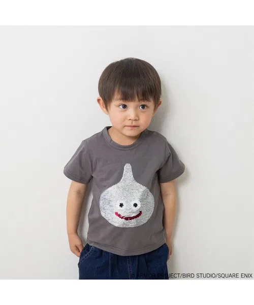 Детская футболка с принтом Slime, с пайетками Dragon Quest Baby & Kids, Charcoal Grey