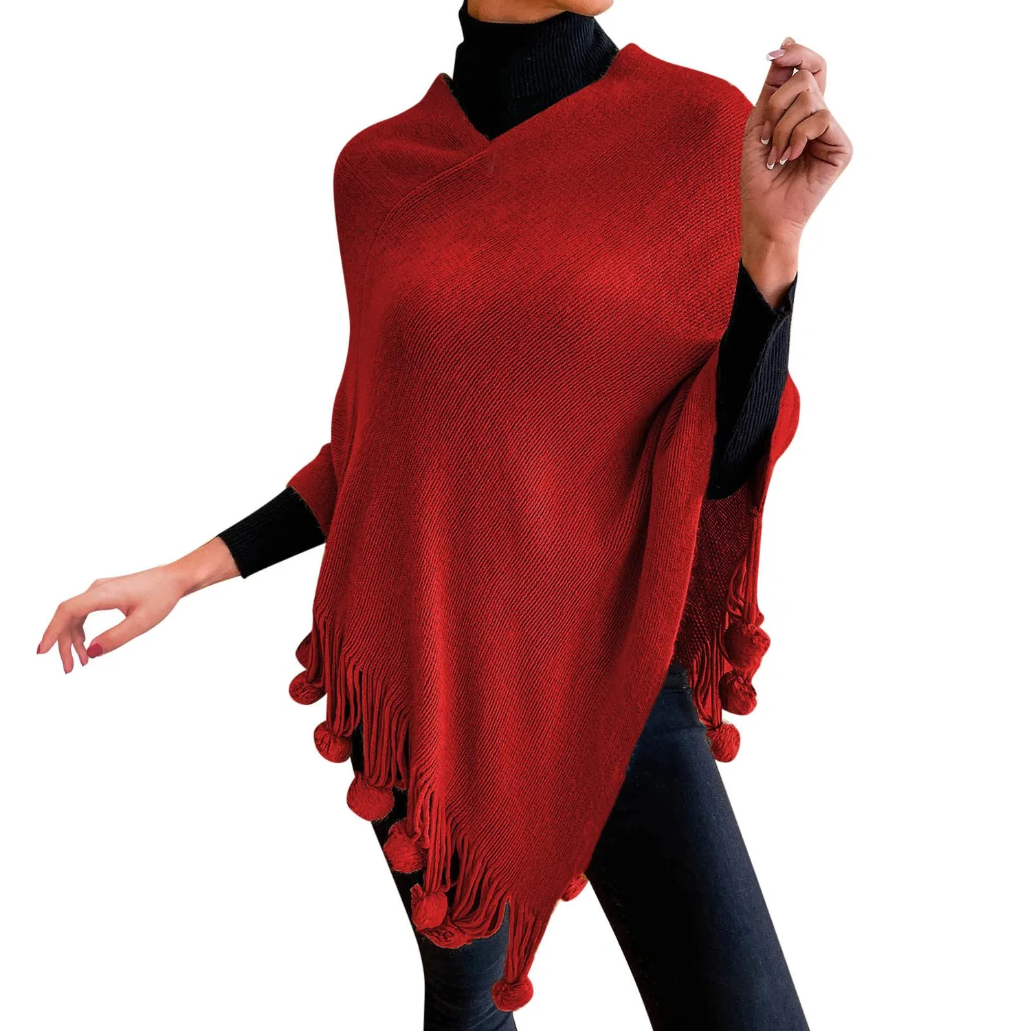 Женская шаль-свитер с бахромой Ballet Sweater Wrap, Red