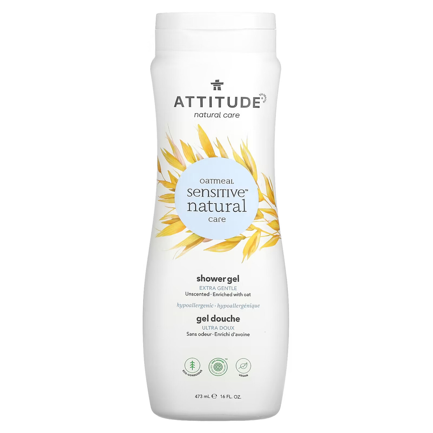 

ATTITUDE, Oatmeal Sensitive Natural Care, гель для душа, экстра нежный, без запаха, 473 мл (16 жидк. Унций)