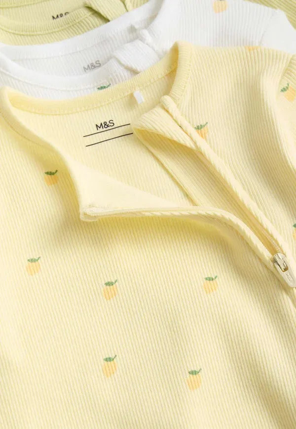 Комплект из 3 спальных мешков с принтом, Unisex 3 pack - sleep suit, Marks & Spencer, Yellow, желтый — фото 3
