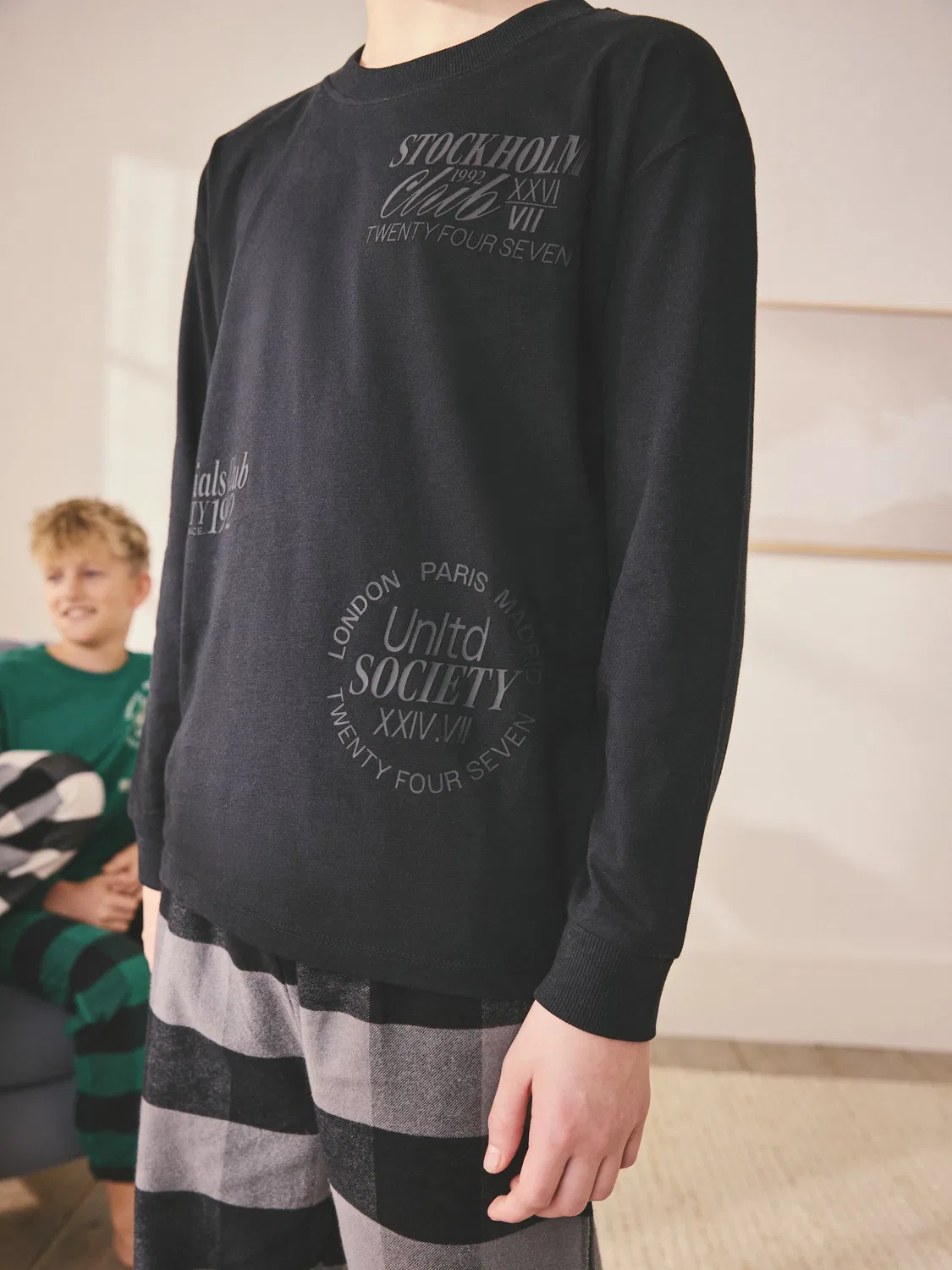 Пижама 3 шт., хлопок, Woven Check Pyjamas Next, черный/зеленый/белый — фото 4