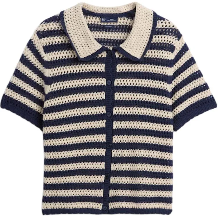 Женский трикотажный топ с полосатым принтом, GAP, Marine Blue Stripe