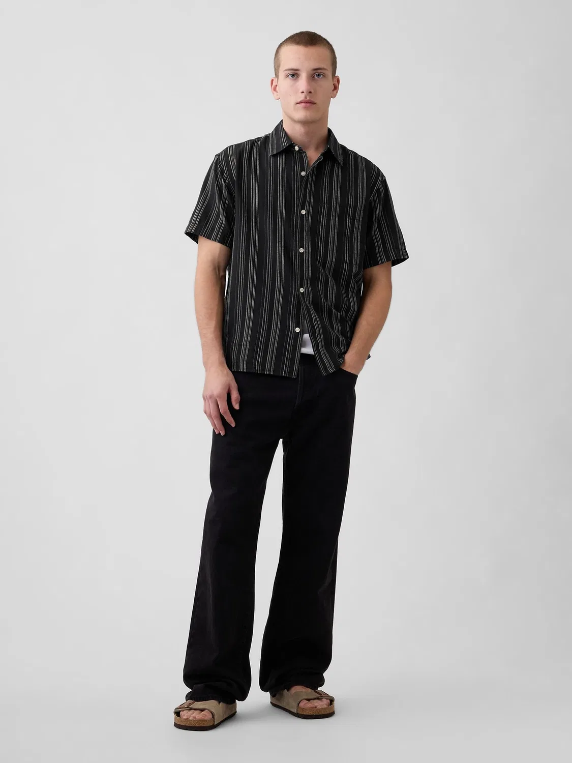Рубашка из льна и хлопка с полоской, Relaxed Fit Gap, Black Stripe — фото 3