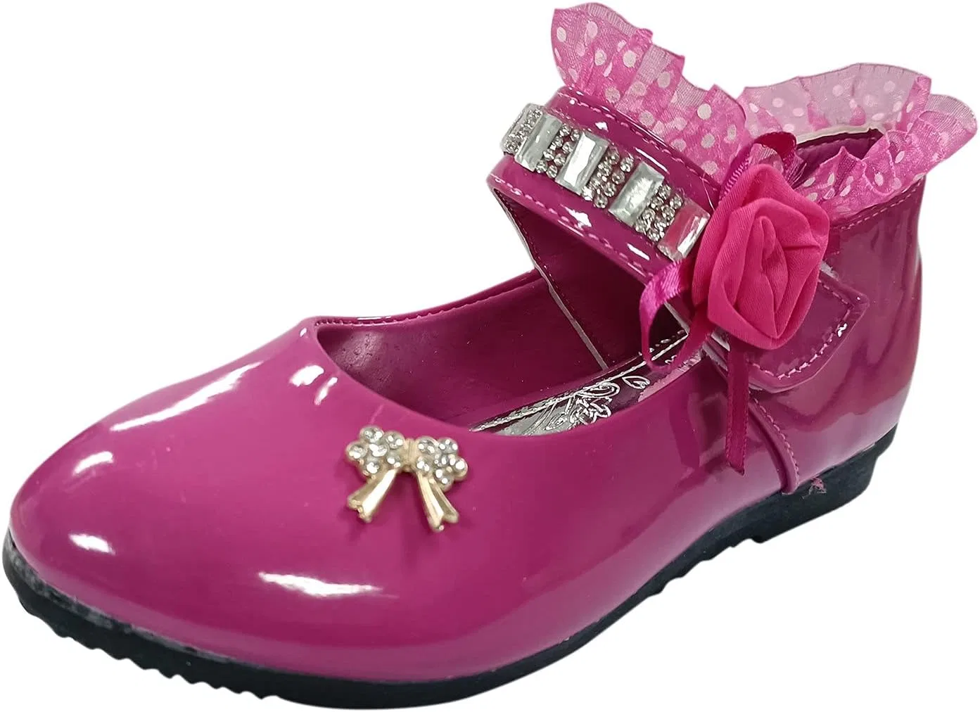 Детские балетки для девочек с цветочным принтом Mary Jane Dress Shoes, Hot Pink
