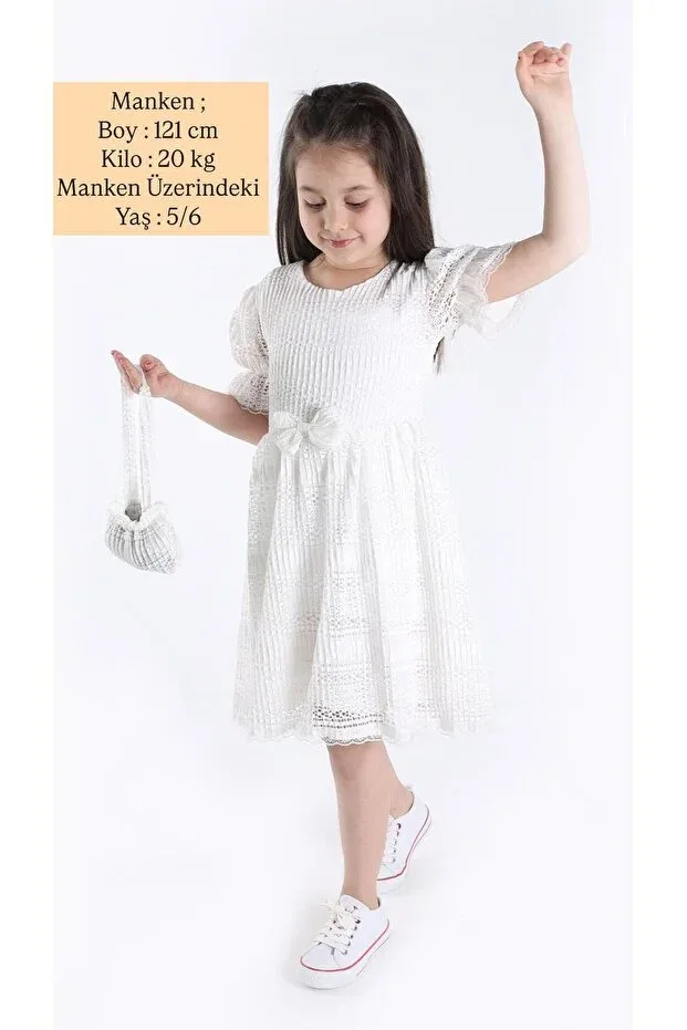 Детское платье для девочек с принтом Girl'S dress with bag Aden Kids, White Bag Lace — фото 2