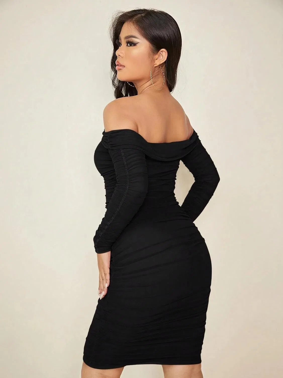 Женское повседневное платье миди с открытыми плечами Mesh, Black — фото 2