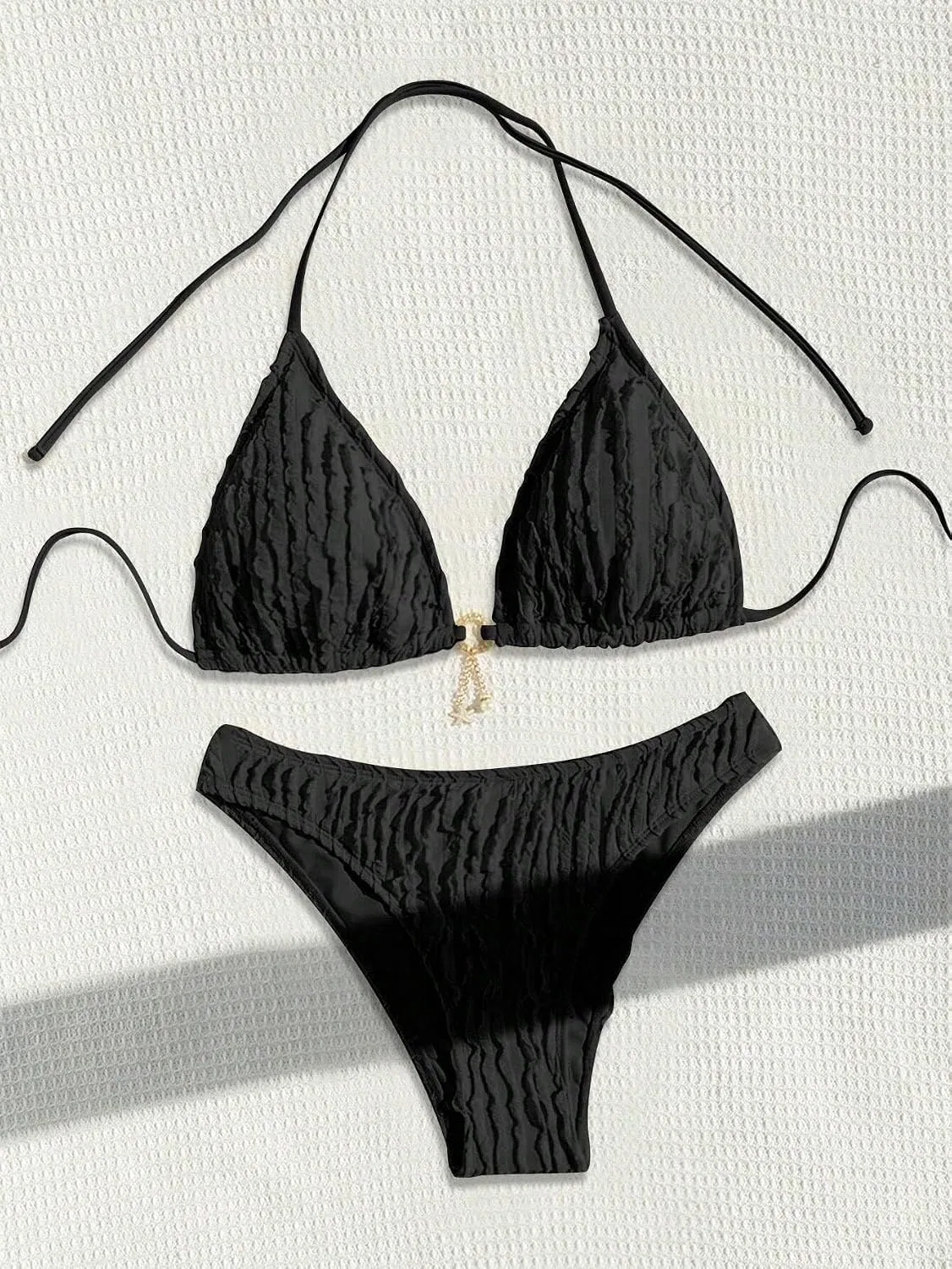 Женский бикини-сет с высокой талией, Backless Halter, Black — фото 4