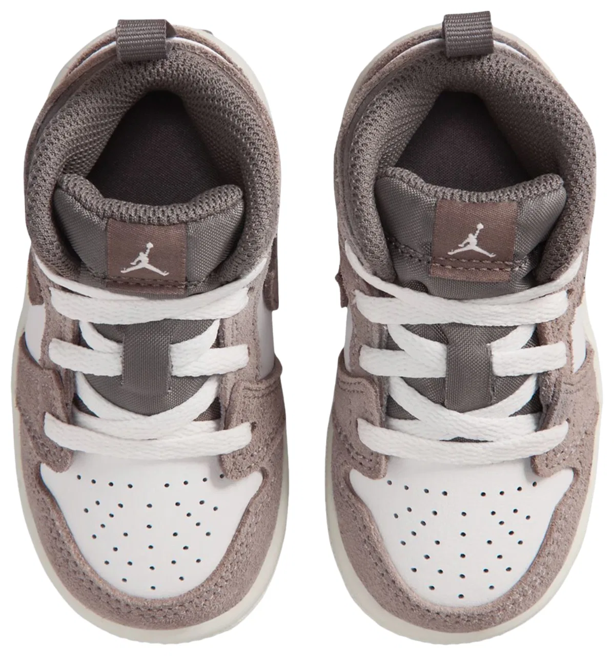 Детские кроссовки для мальчиков с кожаным верхом Jordan AJ 1 Mid, Summit White/Enigma Stone/Olive Grey — фото 4